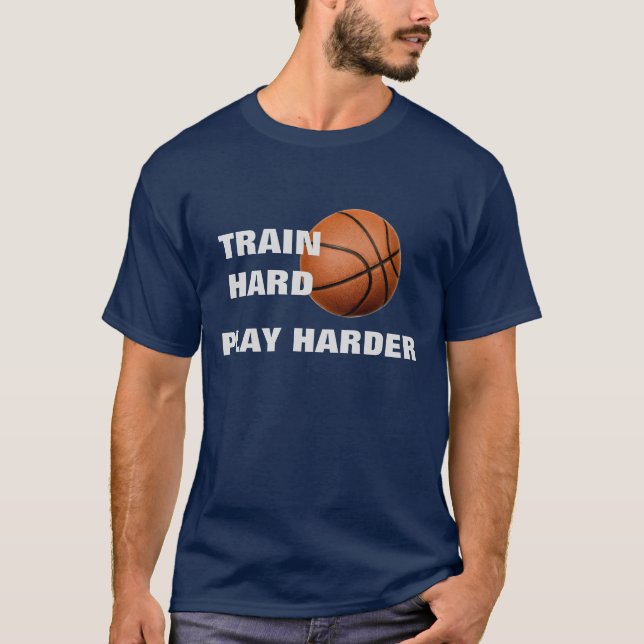 Train Hard Play Harder Basketball TShirt Navy Blue (Devant)