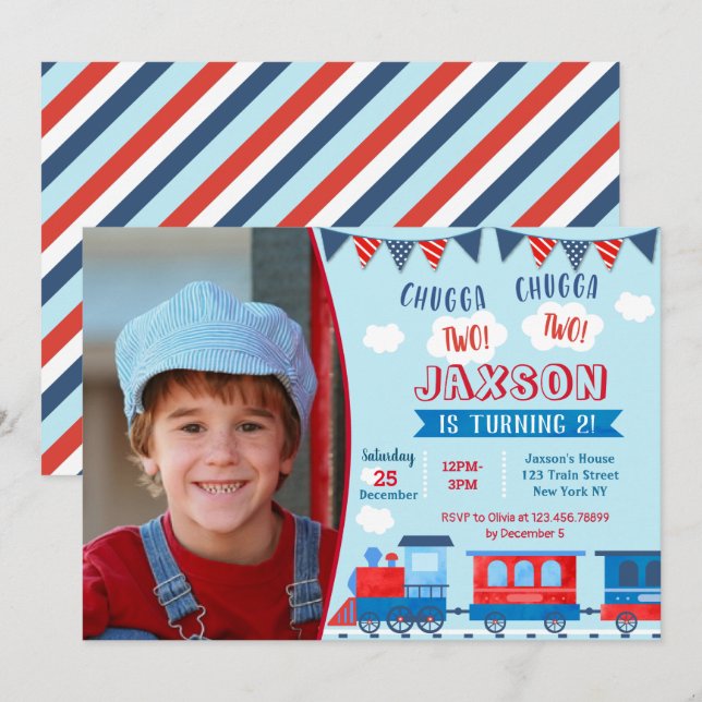 Train Photo Anniversaire Invitations de fête (Devant / Derrière)