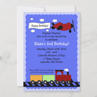 Train & Plane 5x7 mignon invitation à l'anniversai