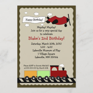 Train & Plane 5x7 mignon invitation à l'anniversai