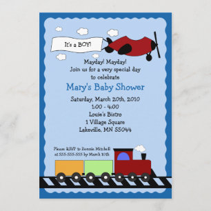 Train & Plane 5x7 mignon invitation baby shower ga
