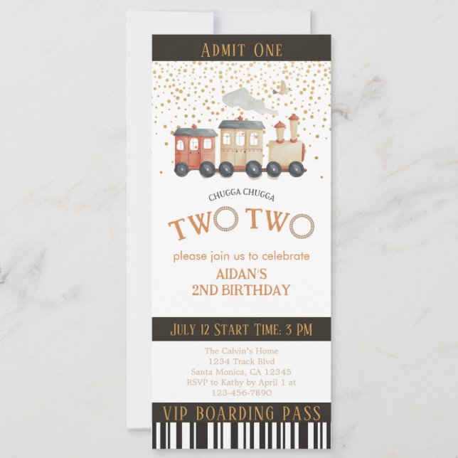 Train Ticket 2nd Birthday Party Invitation (Devant)