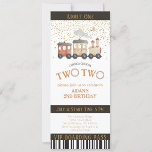 Train Ticket 2nd Birthday Party Invitation
