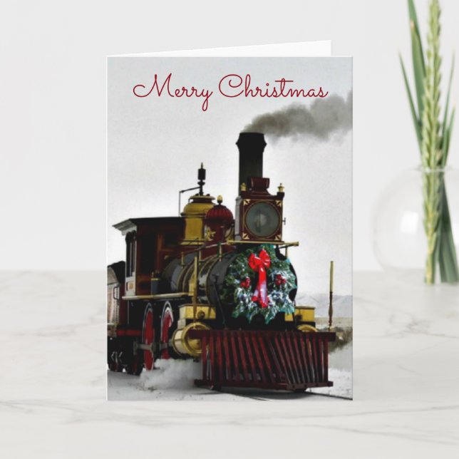 Train vintage avec carte de vœux Joyeux Noël (Devant)