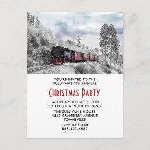 Train vintage hiver Scène de Noël Invitation