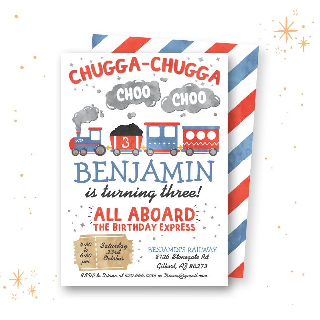 Train Water Color Invitation Anniversaire (Créateur téléchargé)
