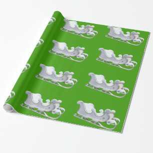 Traîneau blanc sur papier cadeau vert