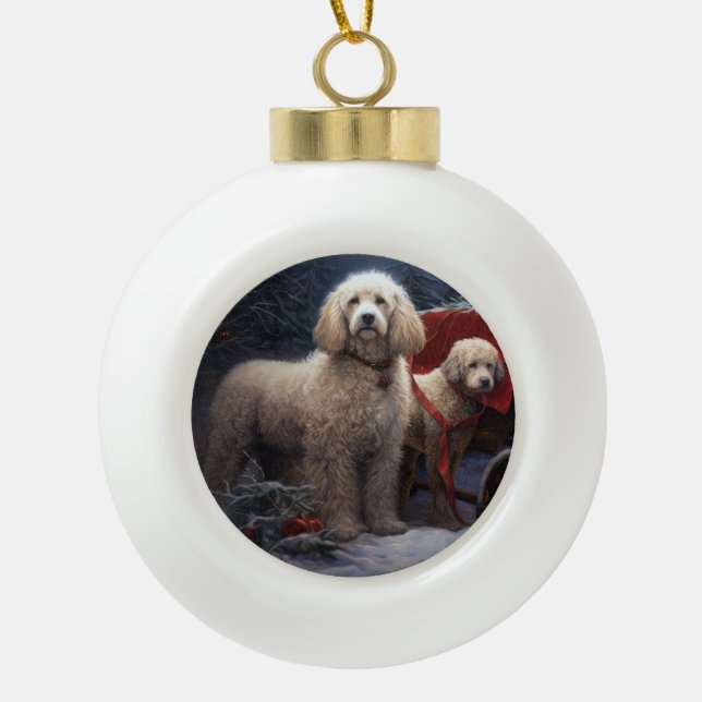 Traîneau enneigé de caniche décoration de Noël (Devant)