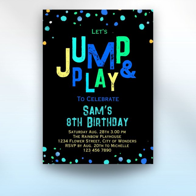 Trampoline Anniversaire Invitation Jump Play Party (Trampoline Birthday Invitation Jump Play Party Boys neon birthday party invitation)