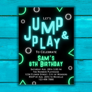 Trampoline Anniversaire Invitation Neon Jump Party