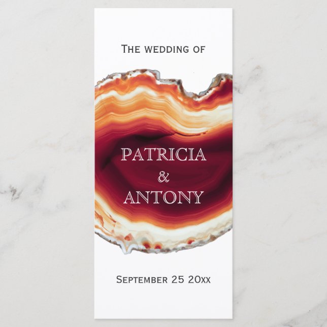 Tranche d'agate rouge, programme de mariage modern (Devant)