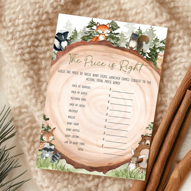 Tranche de bois d'animal de la forêt de jeu The Pr (Boy Woodland Animals Baby Shower The Price Is Right Game)