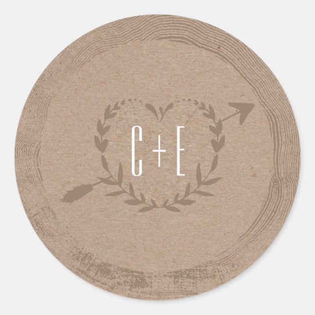 Tranche en bois rustique | Sticker Monogramme (Devant)