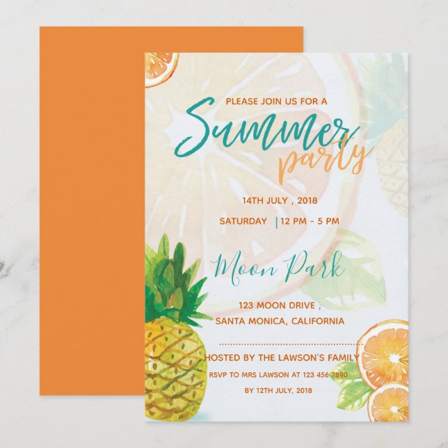 tranche orange | Invitation de la fête d'été cool (Devant / Derrière)