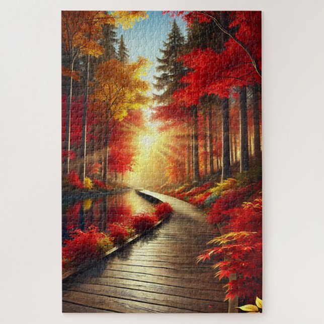 Tranquillité d'or : Un Puzzle forestier d'automne (Vertical)