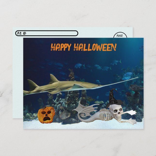 Transfert postal - Sous la carte postale Halloween (Devant / Derrière)