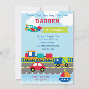 Transport Invitations d'anniversaire Véhicules de