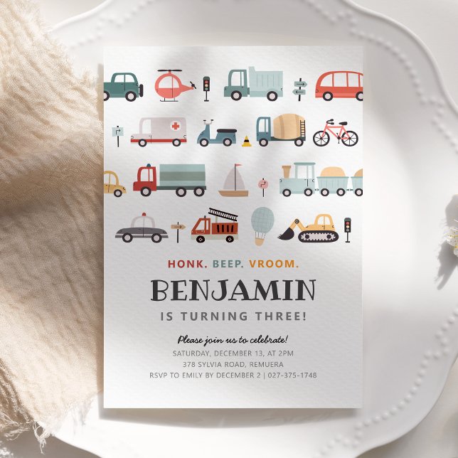 Transport moderne Invitation fête d'anniversaire (Modern transportation birthday invitation)