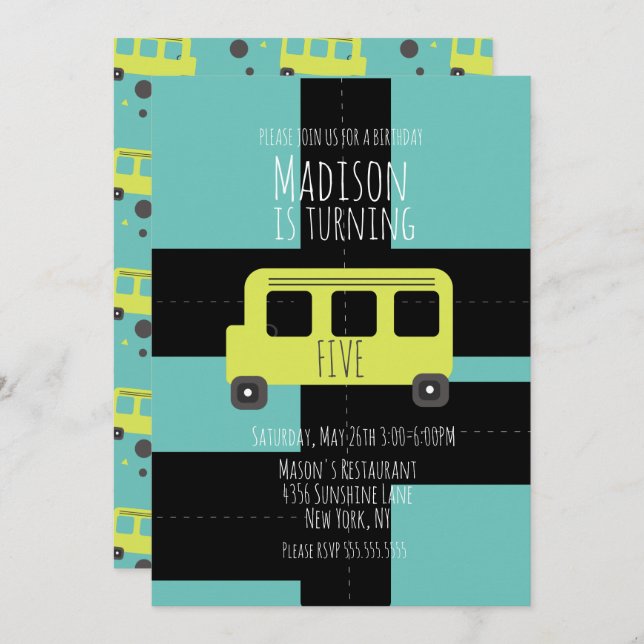 Transport scolaire Invitation d'autobus roulier (Devant / Derrière)