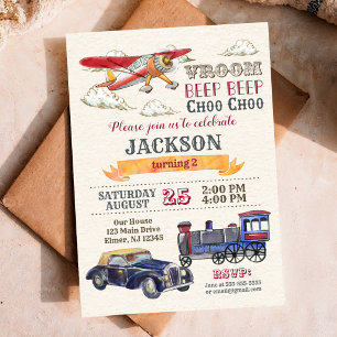 Transport vintage Invitation d'anniversaire / Garç