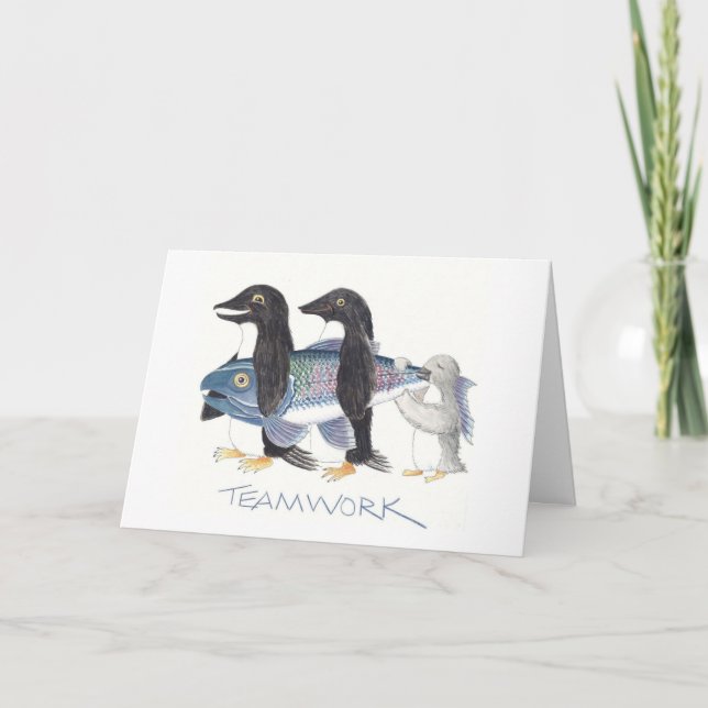 Travail d'équipe de pingouin dessin sur cartes de  (Devant)