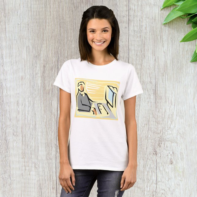 Travailler Dans Un T-shirt Femme Ordinateur (Créateur téléchargé)