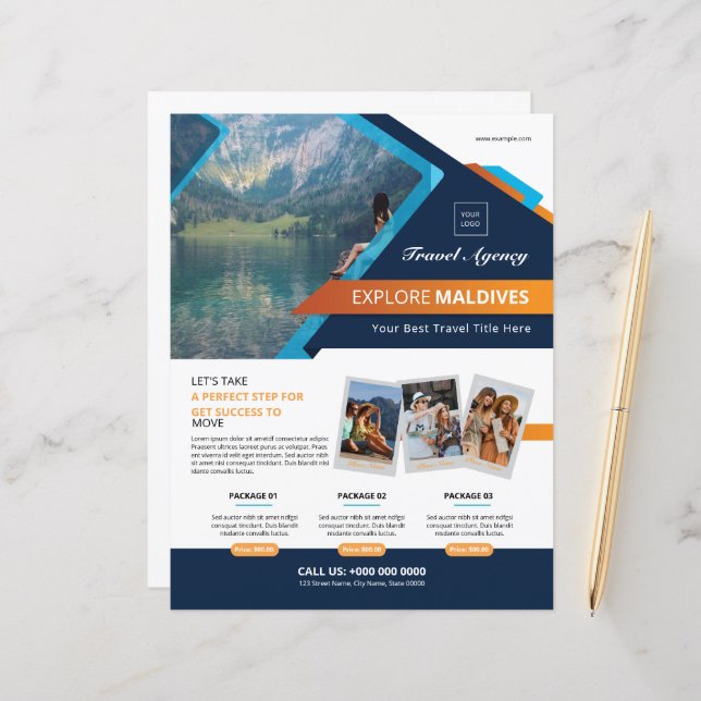 Travel Agency Flyer Template (Devant/Arrière en situation)