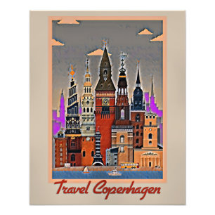 Travel Copenhagen, poster vintage,