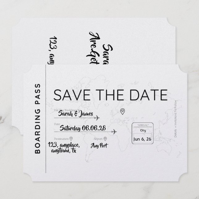 travel lover save the date boarding pass (Devant / Derrière)