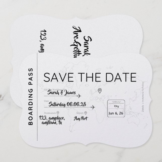 travel lover save the date boarding pass (Devant / Derrière)