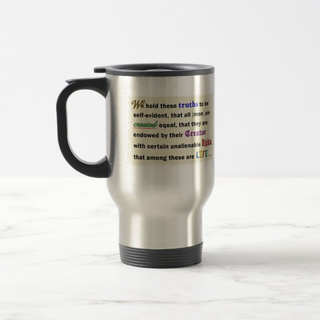 Travel mug with a pro-life message. (Gauche)