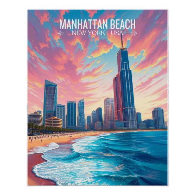 Travel Poster | Manhattan Beach Wallart Home Deco (Devant)