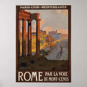 Travel Poster service train Paris Rome Italie