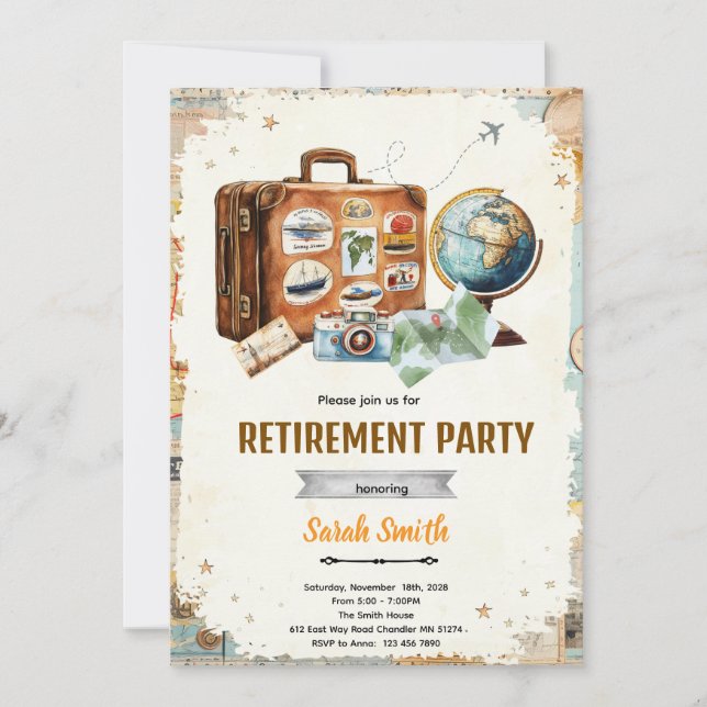 Travel retirement party invitation (Devant)