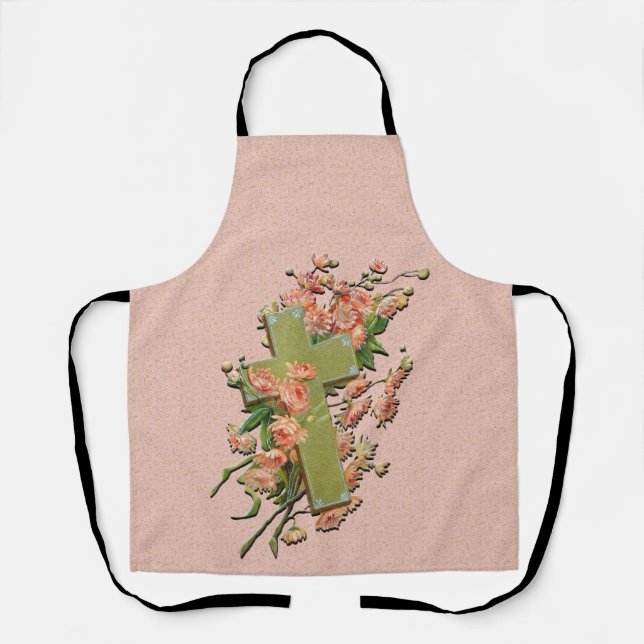 Traverser avec des fleurs roses sur un tablier ros (Recto)