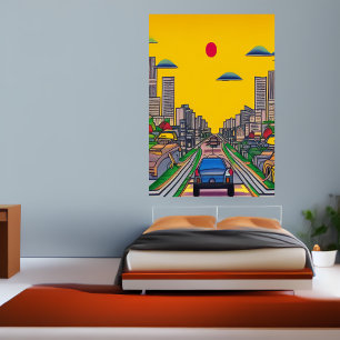traverser la ville en voiture AI Art Poster