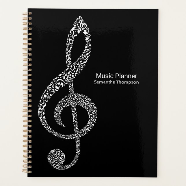 Treble Clef Music Notes Nom complet Noir et blanc  (Devant)