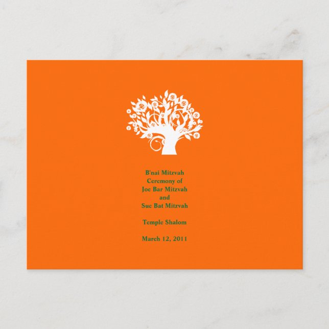Tree Bar Mitzvah Programme de mariage 4" x 6" Cart (Devant)
