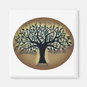 Tree faces yellow landscape watercolor magnet