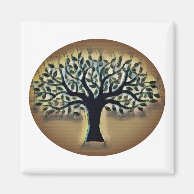 Tree faces yellow landscape watercolor magnet (Devant)