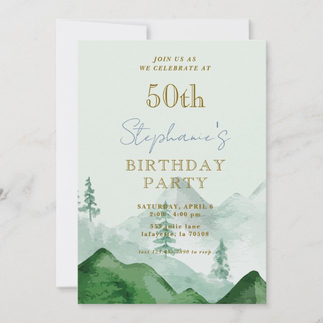 Tree Forest Mountain 50e anniversaire Invitations (Devant)
