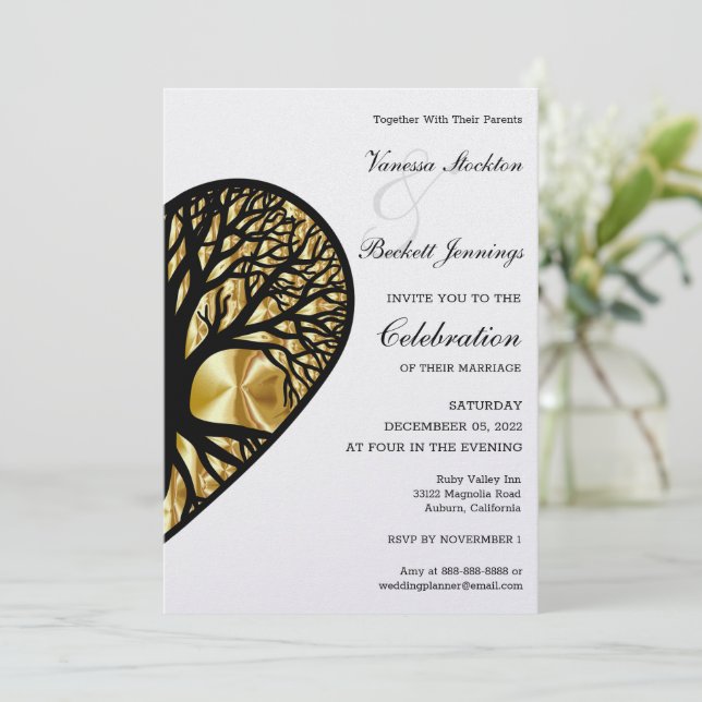 Tree of Life Heart Wedding Invitation (Debout devant)