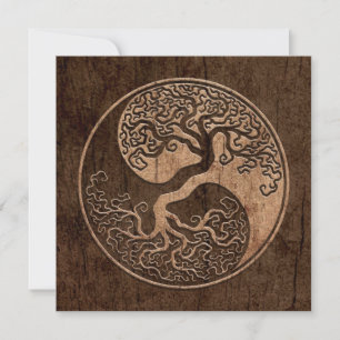 Tree of Life Yin Yang with Wood Grain Effet