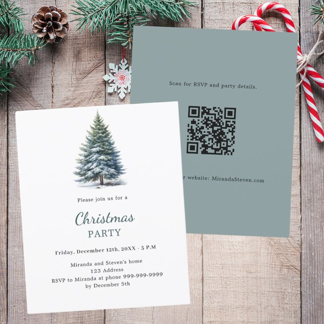 Tree snow QR code Christmas Party invitation (Créateur téléchargé)
