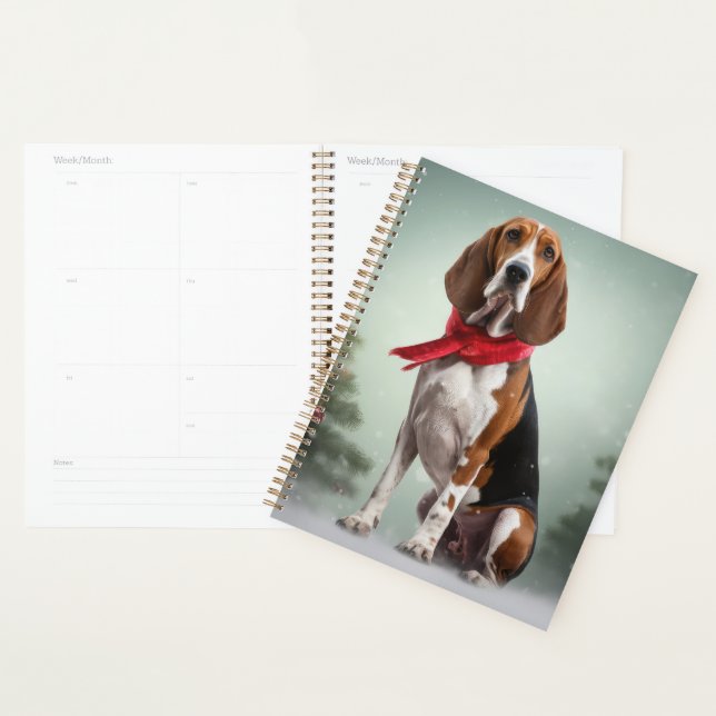 Treeing Walker Coonhound dans la neige à Noël (Devant avec enveloppe)