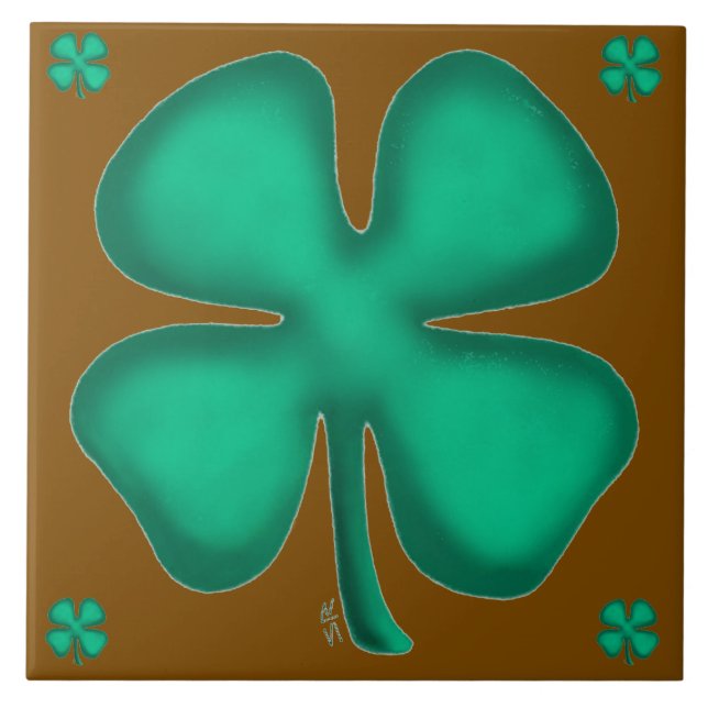 Trèfle irlandais à 4 feuilles 5 carreau marron gra (Devant)