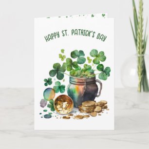 Trèfles verts irlandais et carte pièce