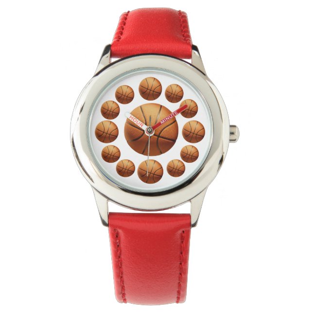 Treize Basketballs Orange, Montres En Cuir Pour En (devant)