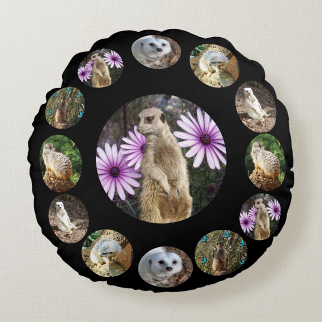 Treize Meerkats Surprise, Coussin Rond (Devant)