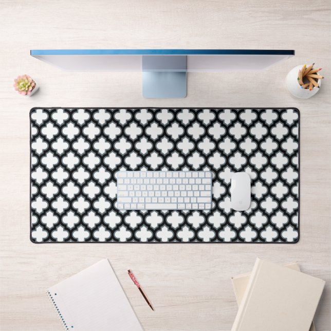 Trellis blanc et noir, treillis, Quatrefoil (Bureau 1)